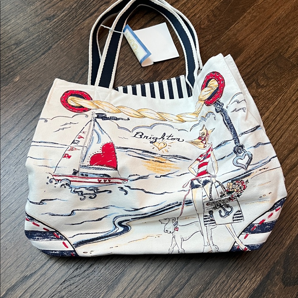 Brighton Boardwalk White and Blue Tote Bag, NWT